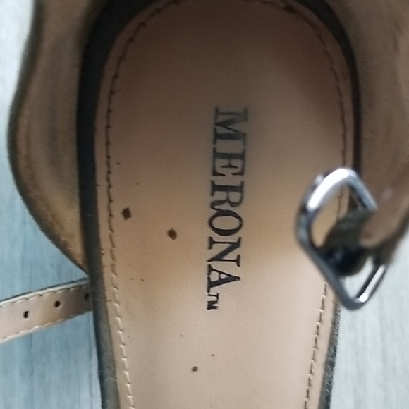 Merona Ankle Brace Khaki Suede Open Toe Heels Sandals Size 8.5 - Picture 6 of 12